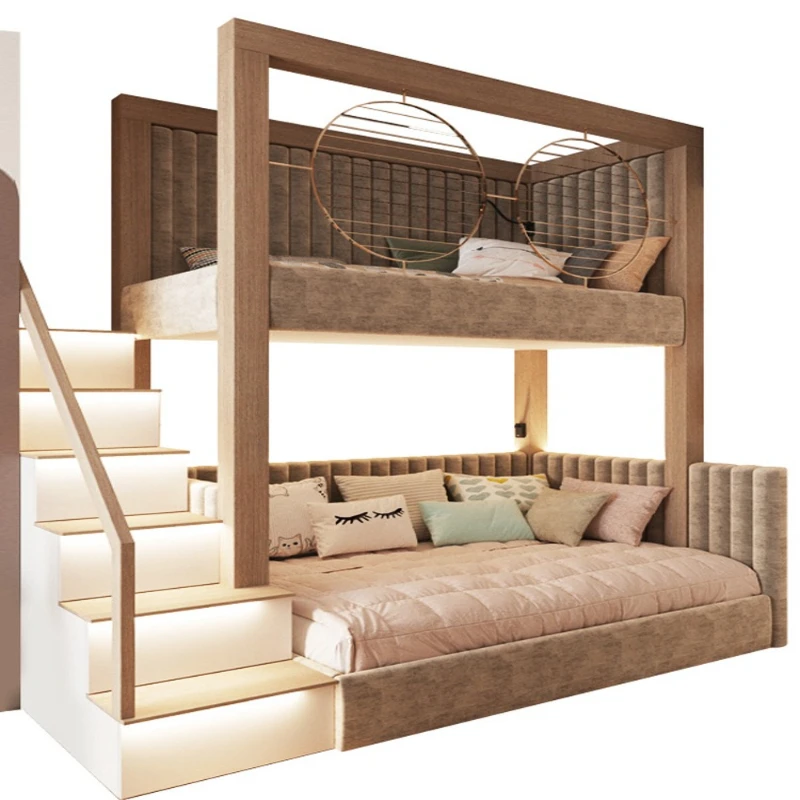 Children's high and low beds Stainless steel guardrails are transparent to the upper and lower b eds