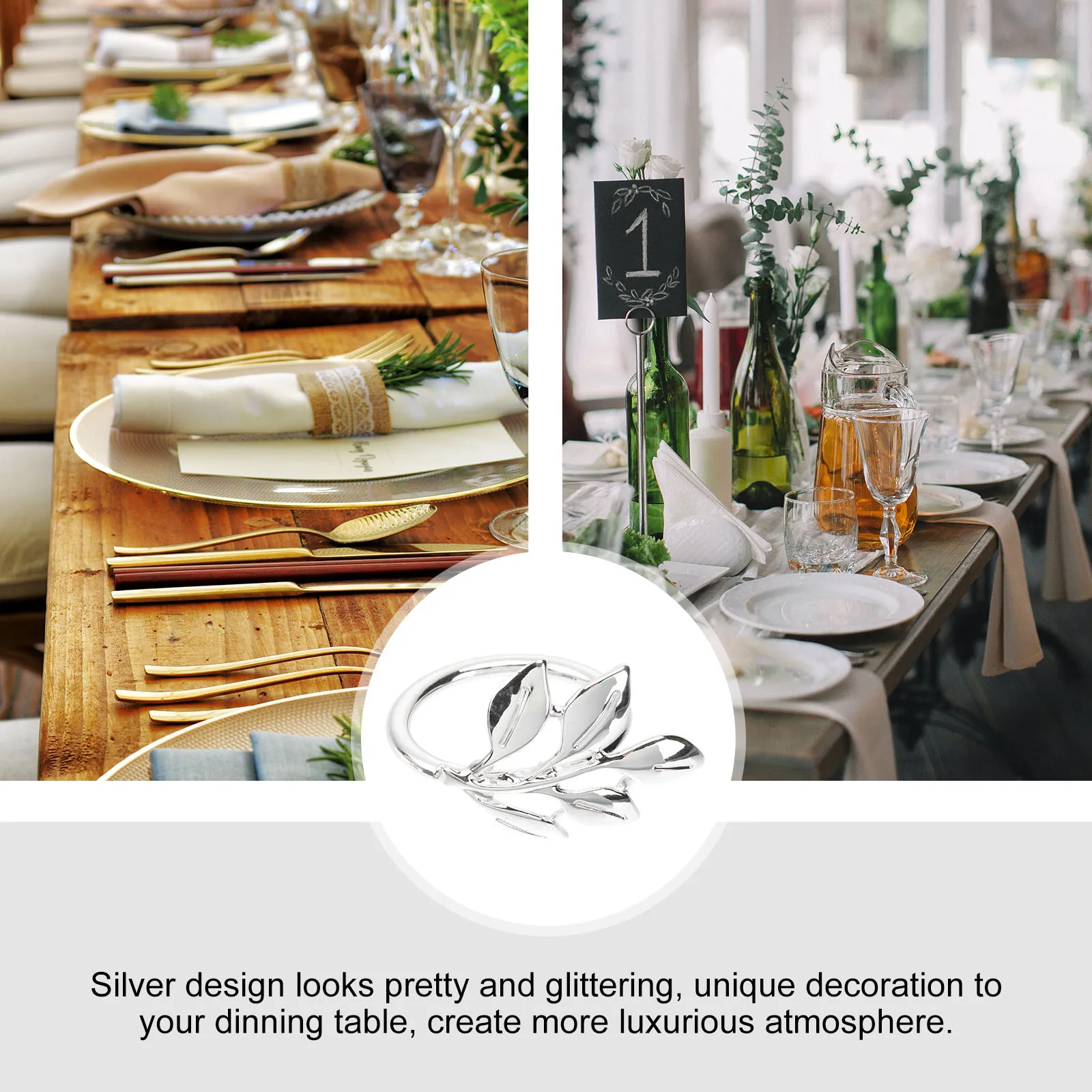 

6pcs Napkin Rings Silver Design Wedding Dinner Party Home Office Hotels Restaurants Bars Cafes Stores