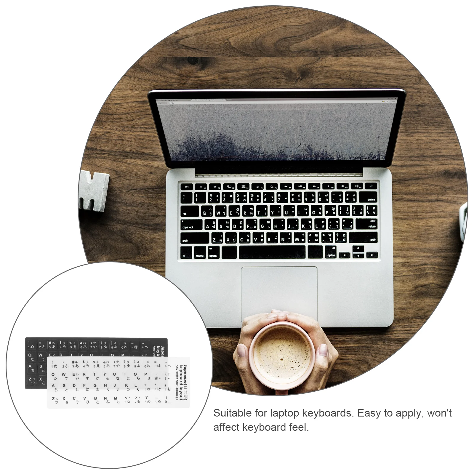 

10 Pcs Japanese Keyboard Stickers Laptop Desktop Computer PVC Splashproof Durable Labels Black White Keys Replacement