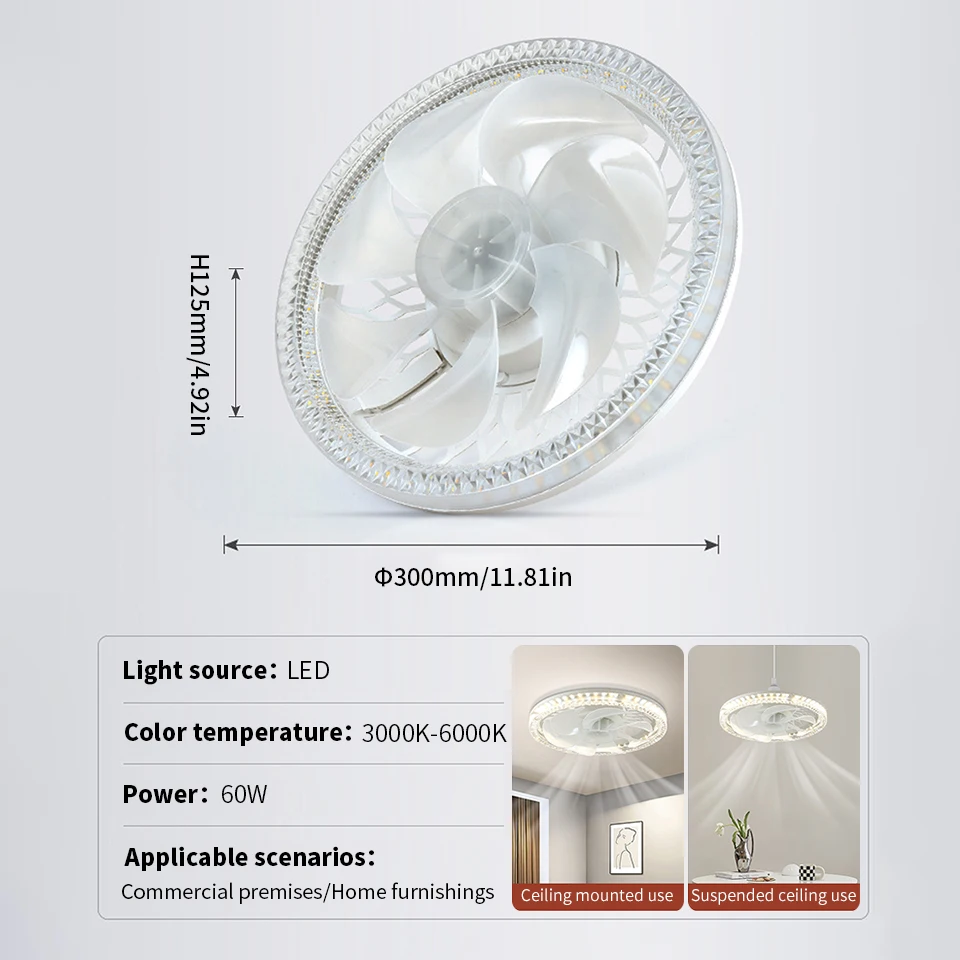 Moderno Ventilador de Teto com Controle Remoto, Silencioso, Inteligente, Sala, Quarto, Simples, Casa, Inteligente, Casa, AC85-265V