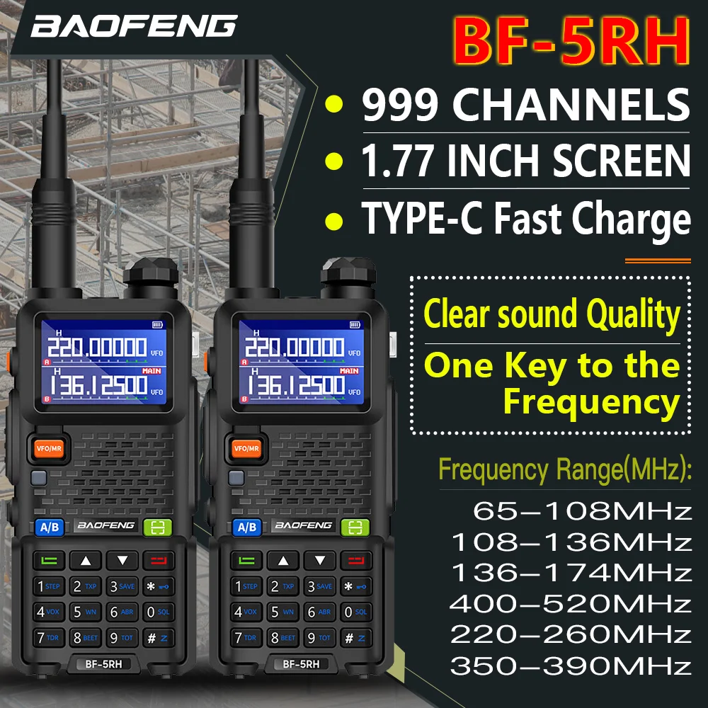 UV-5RH Air Band Walkie Talkie Wirless Kopieerfrequentie Tri Power Type-C Noaa Lange Afstand Baofeng 5rm Ham Tweeweg Radio