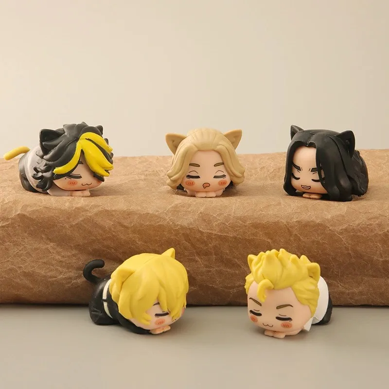 6Pcs/1Set Anime Tokyo Avengers Q Version Napping Caty Manjiro Sano Model Baji Keisuke Toys Lying Down Set Ornament Car Doll