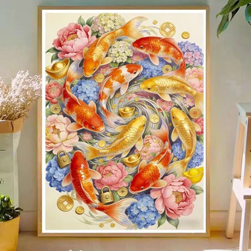 

Goldfish 9CT 11CT Embroidery DIY Chinese Style Printed Kits Cross Stitch Thread Needlework Sets Home Decor Crafts