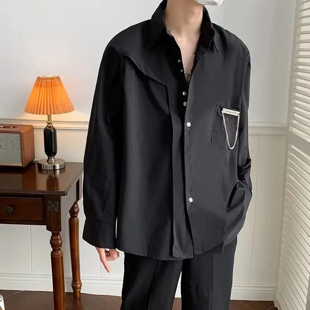 Mens Spring Shirt Irregular Casual Shirt Streetwear Fashion Youth Daily Versatile Asymmetry Trend Top Men'S Clothing 2026 New