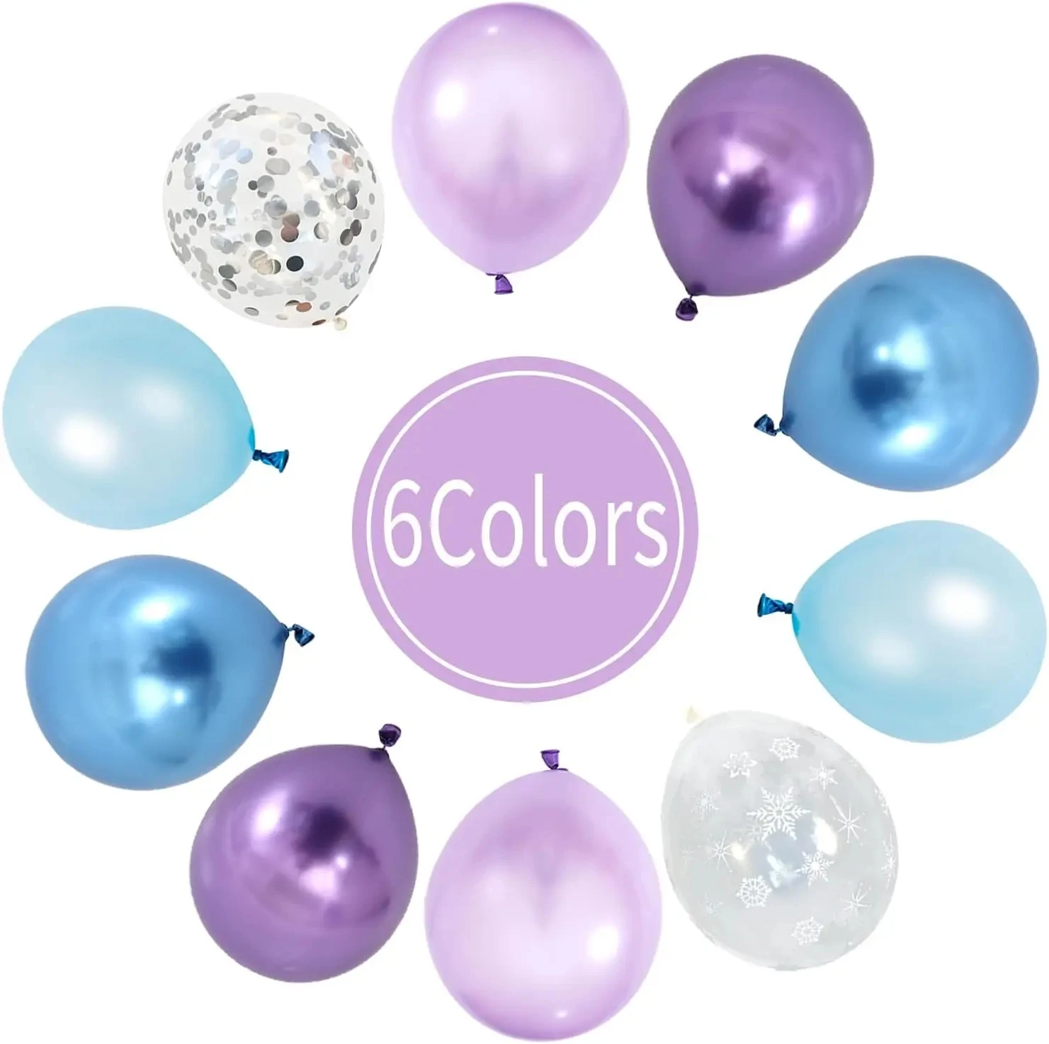 30Pcs Frozen Princess Balloon Set, Purple Blue Snow Latex Balloon Confetti Balloon, Birthday Party Decoration