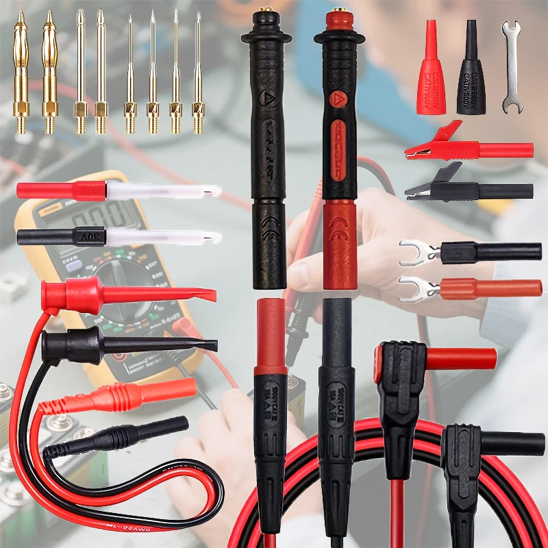 

1 комплект проводов для мультиметра, набор профессиональных и модернизированных тестовых проводов со сменными позолоченными щупами для мультиметра, силиконовая провод