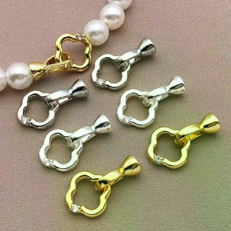 3/5pcs Of18K Copper Plated Genuine Golden Thick Silvery White Golden Clover Connecting Buckle, DIY Jewelry Making Accessories