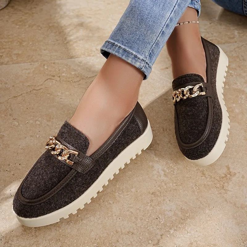 2025 New Spring Autumn Women Loafers Round Toe Shoes Sheep Suede Shoes for Women Retro Metal Buckle Platform Women Shoes - view 2