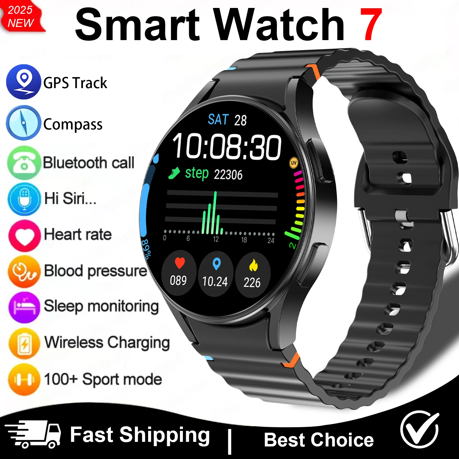 

Смарт-часы Watch 7 MAX для мужчин, мониторинг здоровья, Bluetooth-вызов, 100+ спортивных режимов, IP67, водонепроницаемые умные часы для женщин, 2025 для Android