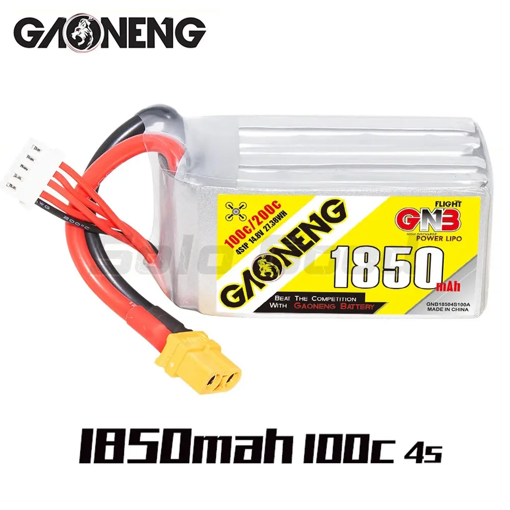 Gaoneng gnb 1850mAh 4S 14.8V แบตเตอรี่ Lipo 100C พร้อมปลั๊ก XT60สำหรับ RC สำหรับแข่ง FPV Drone เฮลิคอปเตอร์ Quadcopter