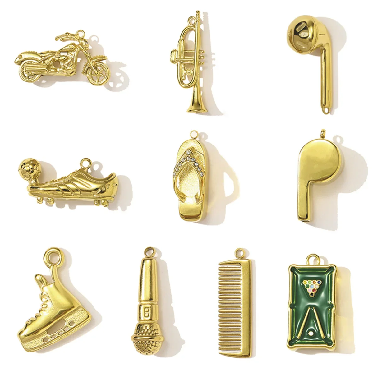 3pcs/Lot Wholesale Stainless Steel Earphone Skating Shoes Necklace Pendants Motor Whistle DIY Earring Charms Microphone Jewelry