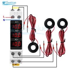 SDM010A Mini Din Rail Display Digitale a LED Misuratore di Corrente Modulare Trifase Indicatore AC 80-500V 1-100A