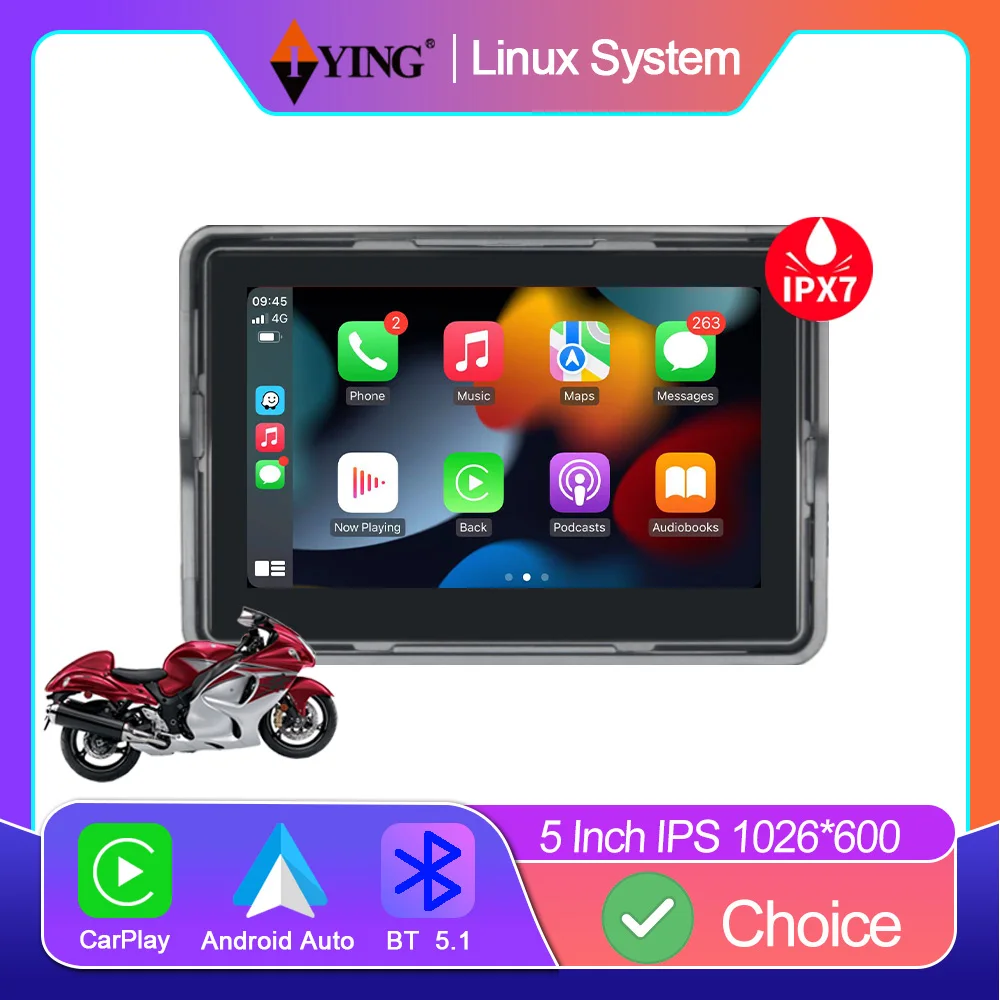 

5-дюймовый сенсорный уличный IPx7 водонепроницаемый солнцезащитный внешний портативный мотоцикл специальный навигатор с поддержкой CarPlay Android Auto Pro