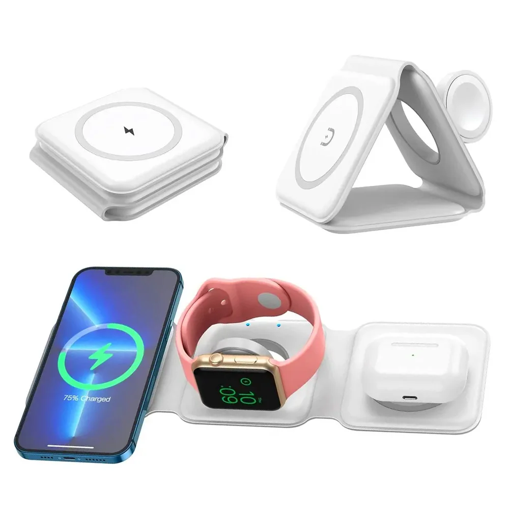 3 in 1 Magnetic Wireless Charger Pad for iPhone 11 12 13 14 X Apple Watch 6 7 8 AirPods 15W Fast Wireless Charging Dock Station