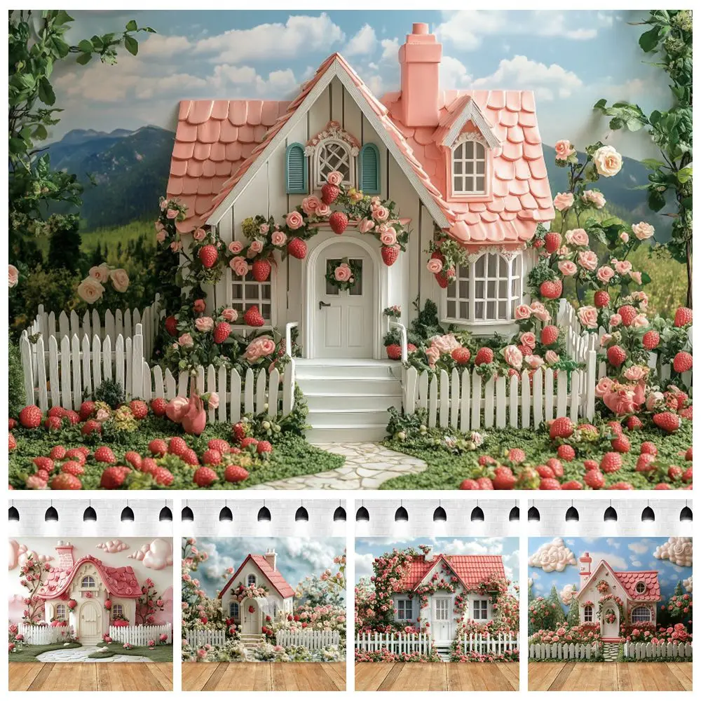 

Фон для фотосъемки «Весенние цветы и домик» для детских фотосессий, дней рождения, портретов детей, реквизит для студии