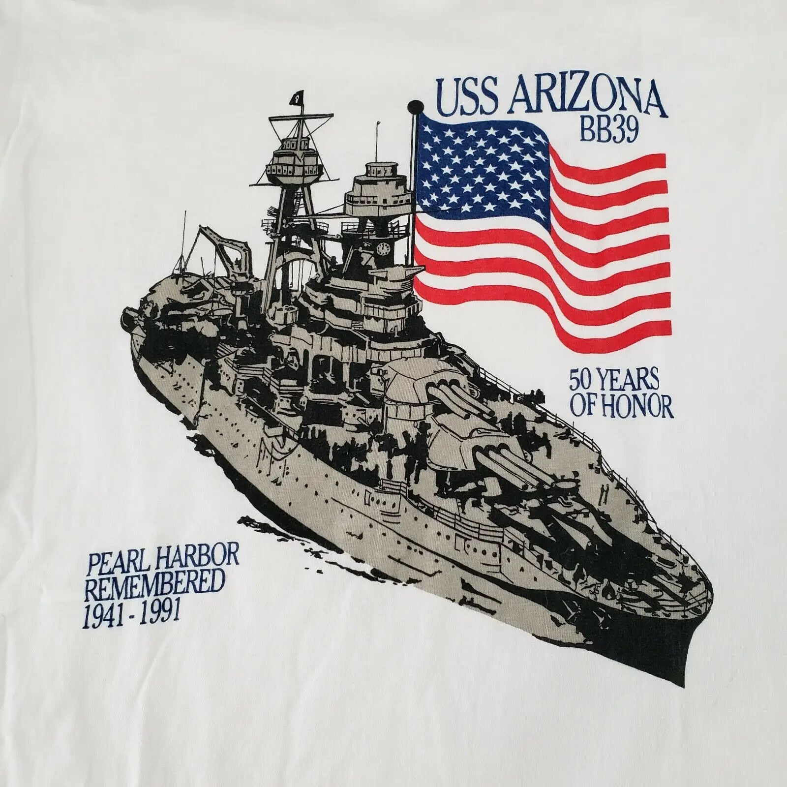 Vintage USS ARIZONA BB39 PEARL HARBOR 1991 Battle Ship T-Shirt  Men's Casual O-Neck cotton Tshirt S-3XL