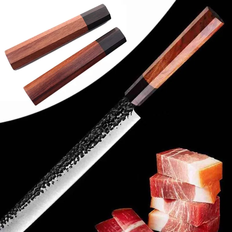 Red Wood Octagonal Kitchen Knife Handle, Bone Pattern Bony Texture, 1Pc Replacement