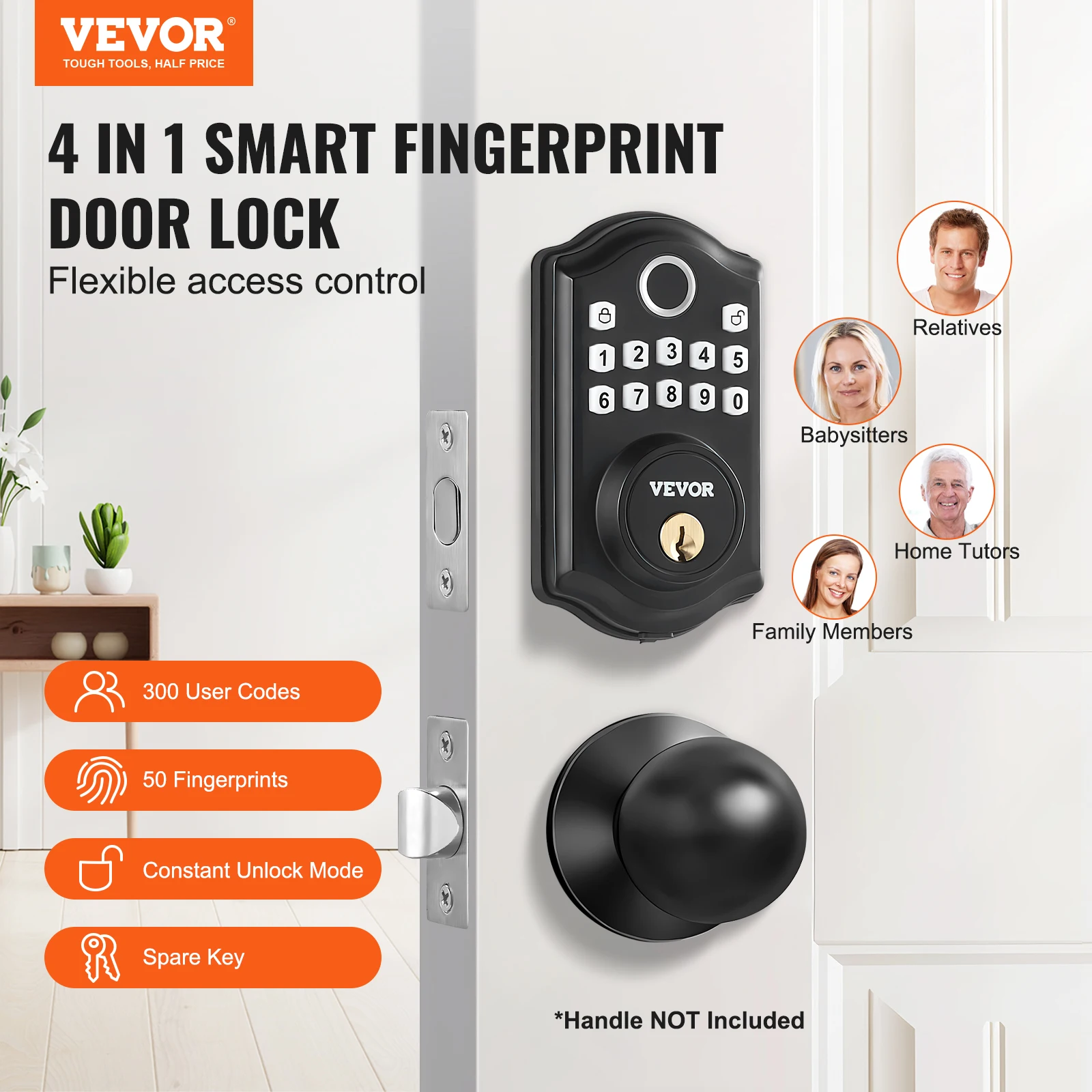 VEVOR Fingerprint Door Lock Keyless Entry Door Lock with Fingerprint/Keypad Code/Key Anti-Peeking Password Electronic Deadbolt