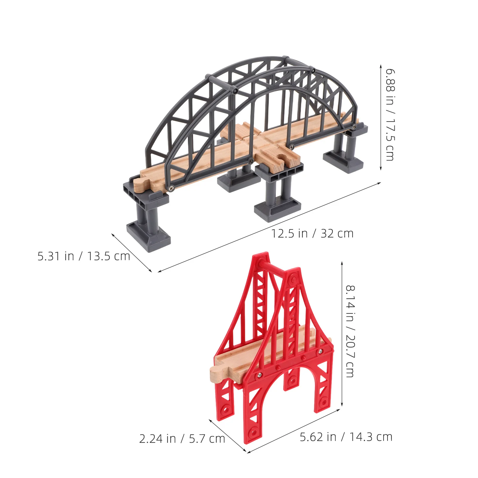 2pcs Track Bridge For Wooden Railway Tracks, Wood Plastic Train Bridge Accessories, Educational Play Scene Pieces, Layout