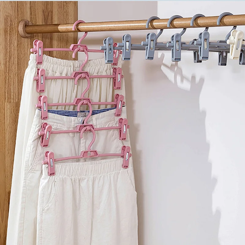 Skirt Peg Hanger with Adjustment Plastic Grip Pant Rack Space Saving Attachable Underwear Drying Rack Wardrobe Storage Organizer