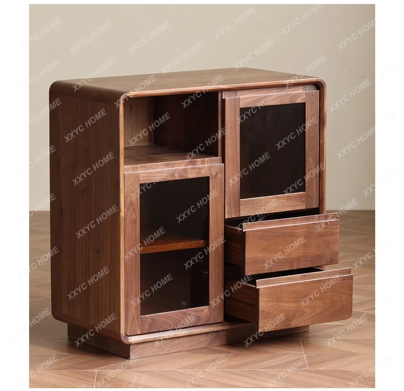 

DV Solid Wood Walnut Wall-Mounted Modern Minimalist Living Room Sideboard Storage Cabinet