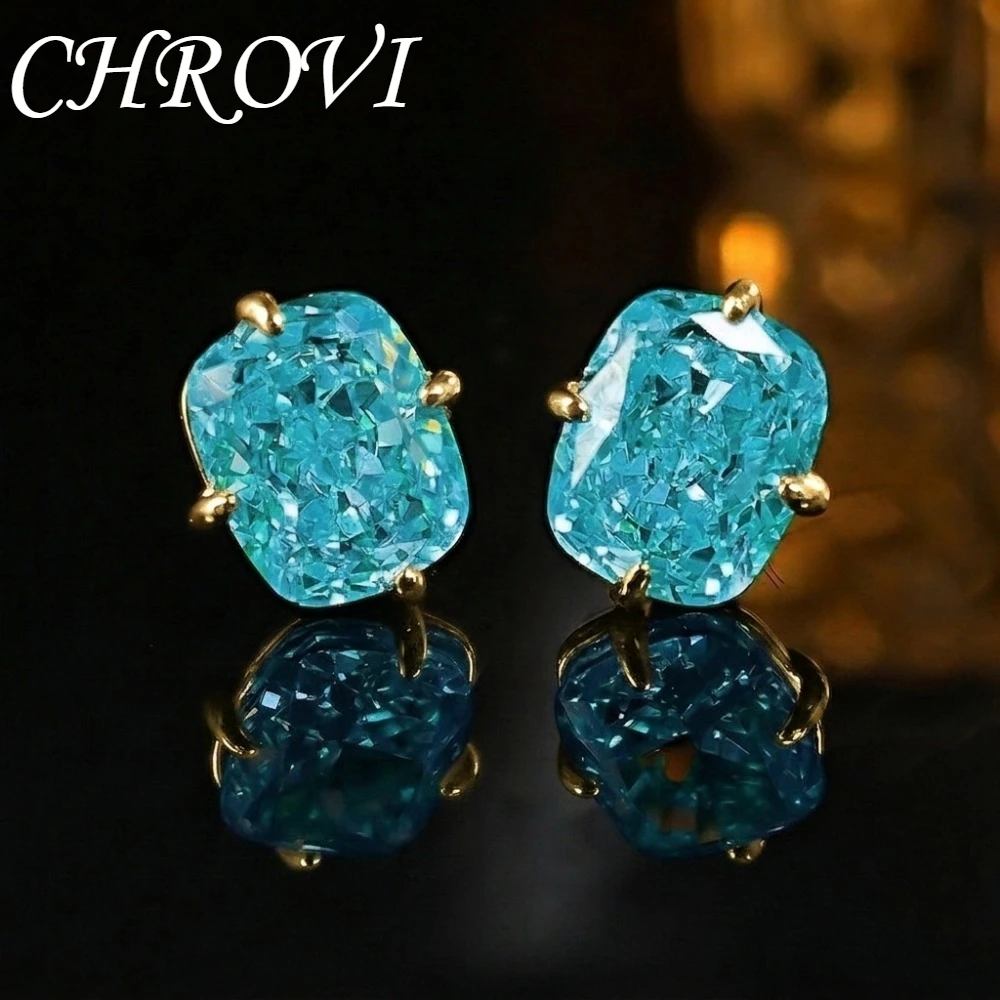 Exquisite 925 Sterling Silver Ice Flower Long Pillow-Shaped White Zircon Stud Earrings Simple Single Diamond Gold Earrings