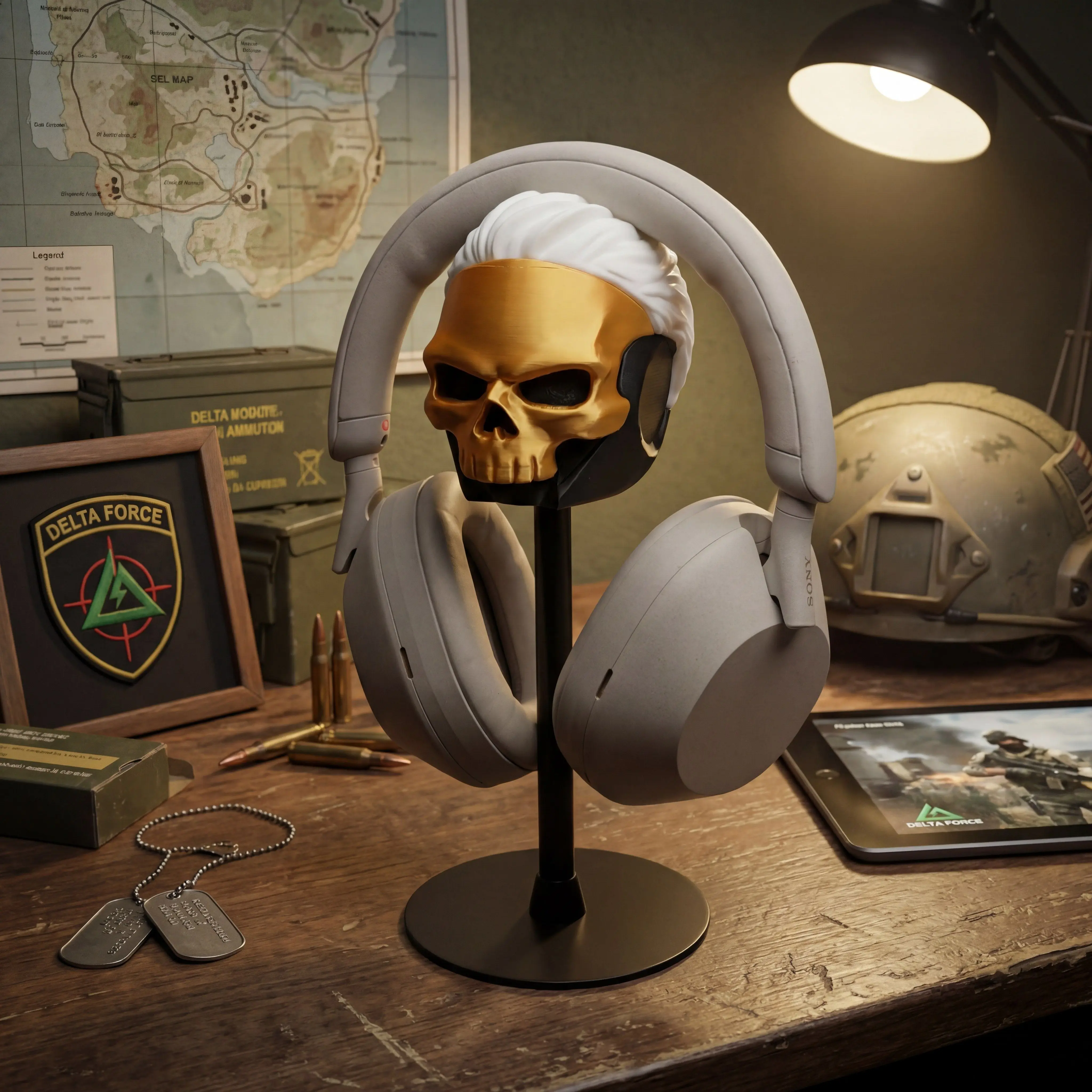 

Hot Sale Red Wolf Eroded Gold Rose Headphone Stand Universal Headset Holder PC Gaming Desk Storage Display Decor Gift for Gamers