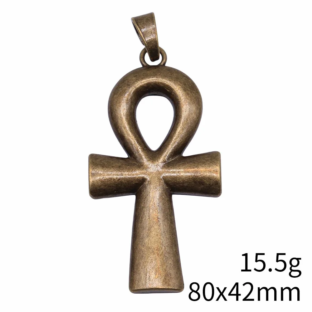 IFOCUS 2pcs/Lot Ancient Egyptian Key Of Life Ankh Cross Pendant For DIY Jewelry Making Zinc Alloy 80x42mm/3.15x1.65inch