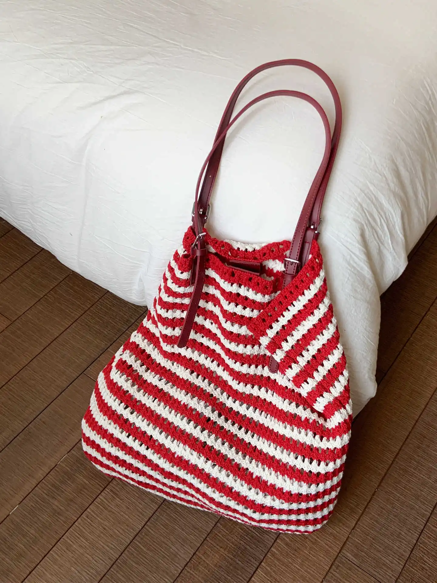 

Fashion Striped Knitted Tote Bags Women Spring Summer Large Capacity Commute Shoulder Underarm Bag Casual Handbags