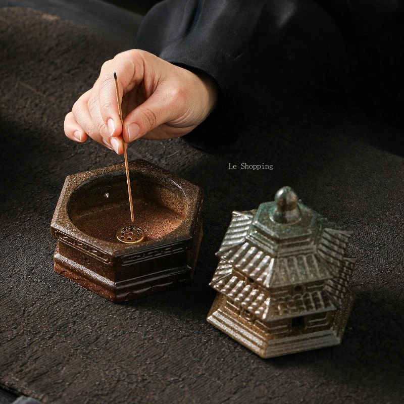 Forbidden City Temple of Heaven Shape Zen Tower Ceramic Incense Burner/indoor Incense Office and Household Ornaments Decoration