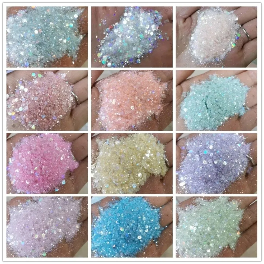 50G PET Nail Diamond Glitter Sequins Holographic Hexagon Nail Glitter Laser Shimmer Multicolor Glitter Powder