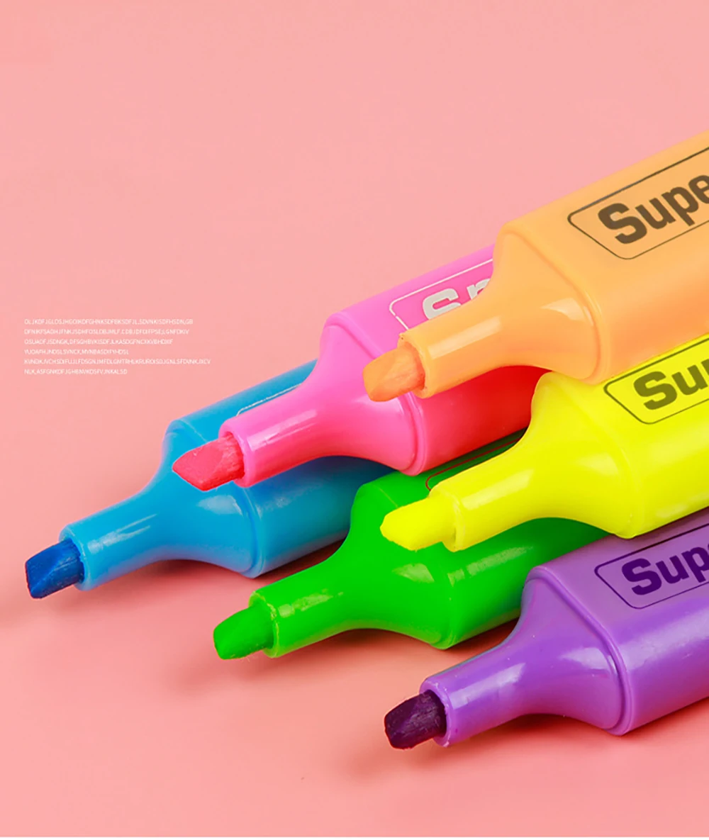 4/6 Stück Textmarker, fluoreszierender Stift, breite Spitze, Schreibmarker für Kunst, Zeichnen, Kritzeln, Markieren, Büro, Schreibwaren, Schulbedarf – Detail 1