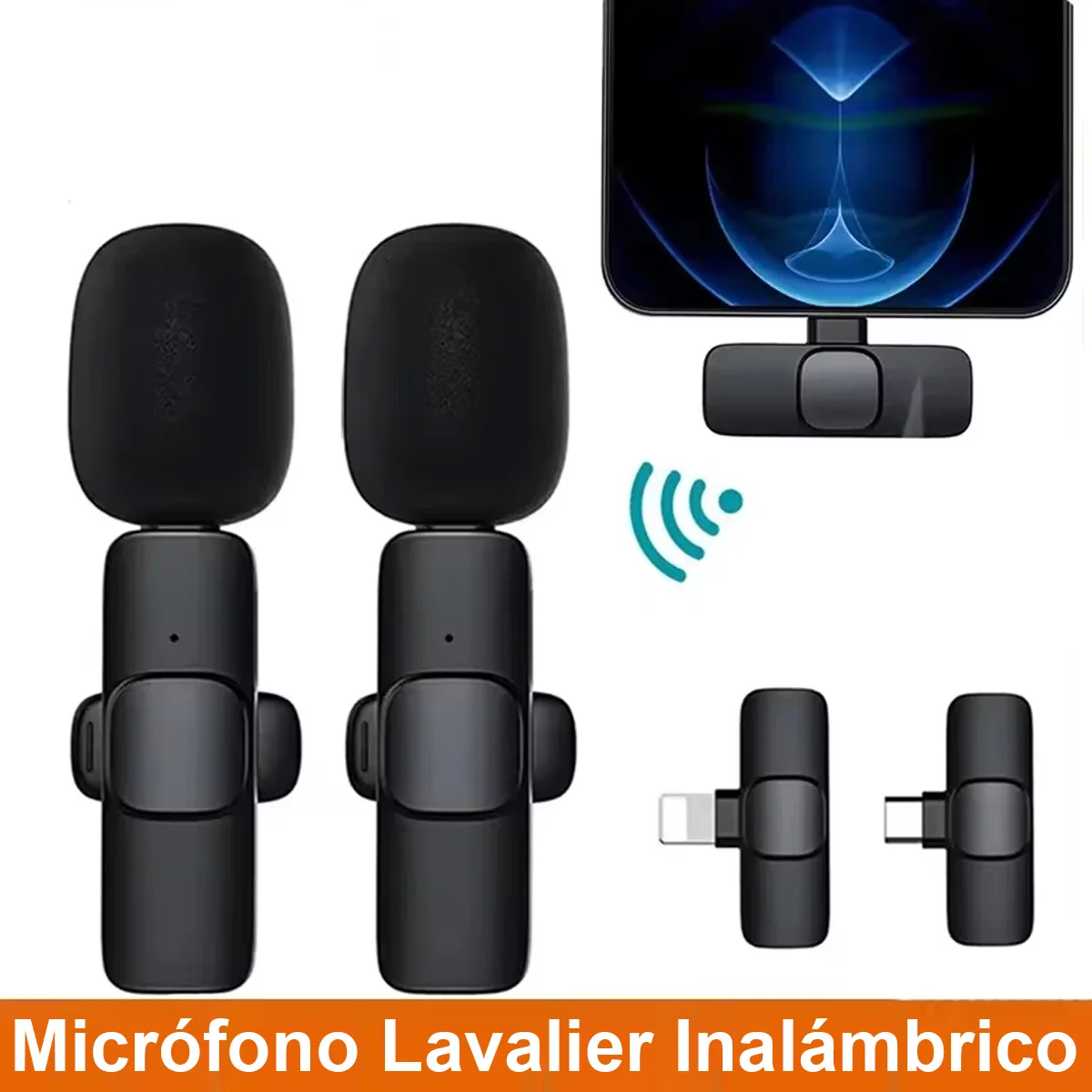 ميكروفون Lavalier لاسلكي محمول صغير لتسجيل الصوت والفيديو لهاتف iPhone Android البث المباشر للألعاب مع الاستقبال