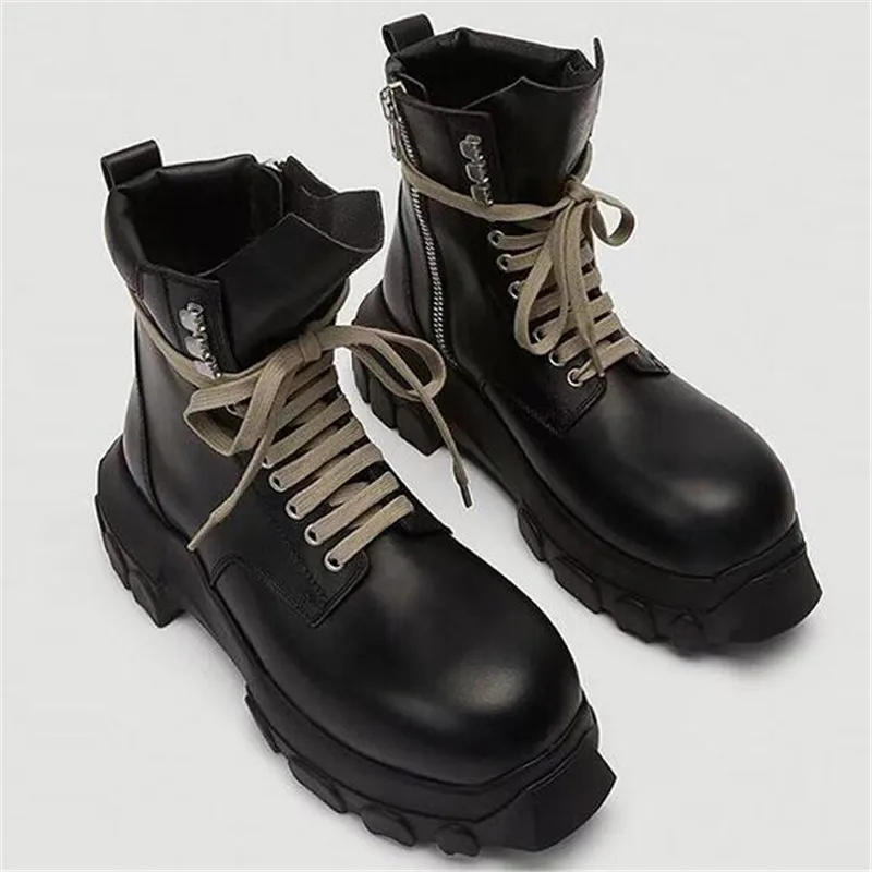 Real Leather Man Designer Boots Thick Bottom Mens Combat Boot Lace Up Men Casual Ankle Boot