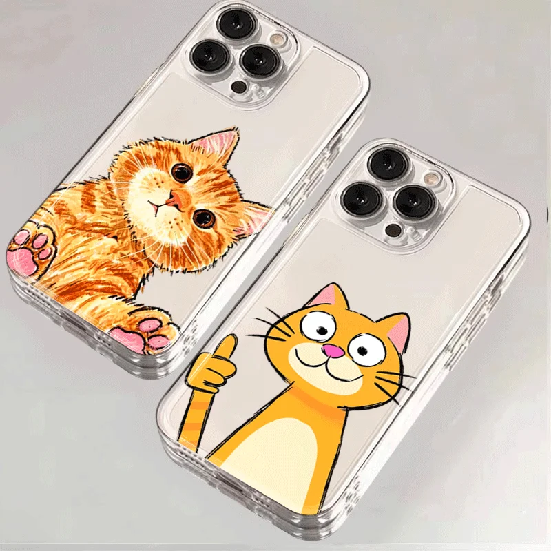 Cute Cartoon Orange Cat Pattern Phone Case For Samsung Galaxy A06 A16 A36 A54 S26 S25 FE S24 S23 A55 A15 S22 Ultra Plus Cover