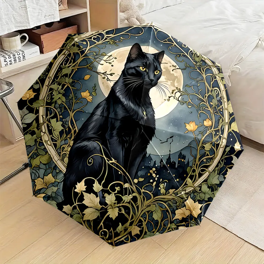 1PC Vintage magical style vines and cats, moon Print 8 Iron Ribs Folding Umbrella Auto-Open Fashion Sunshade