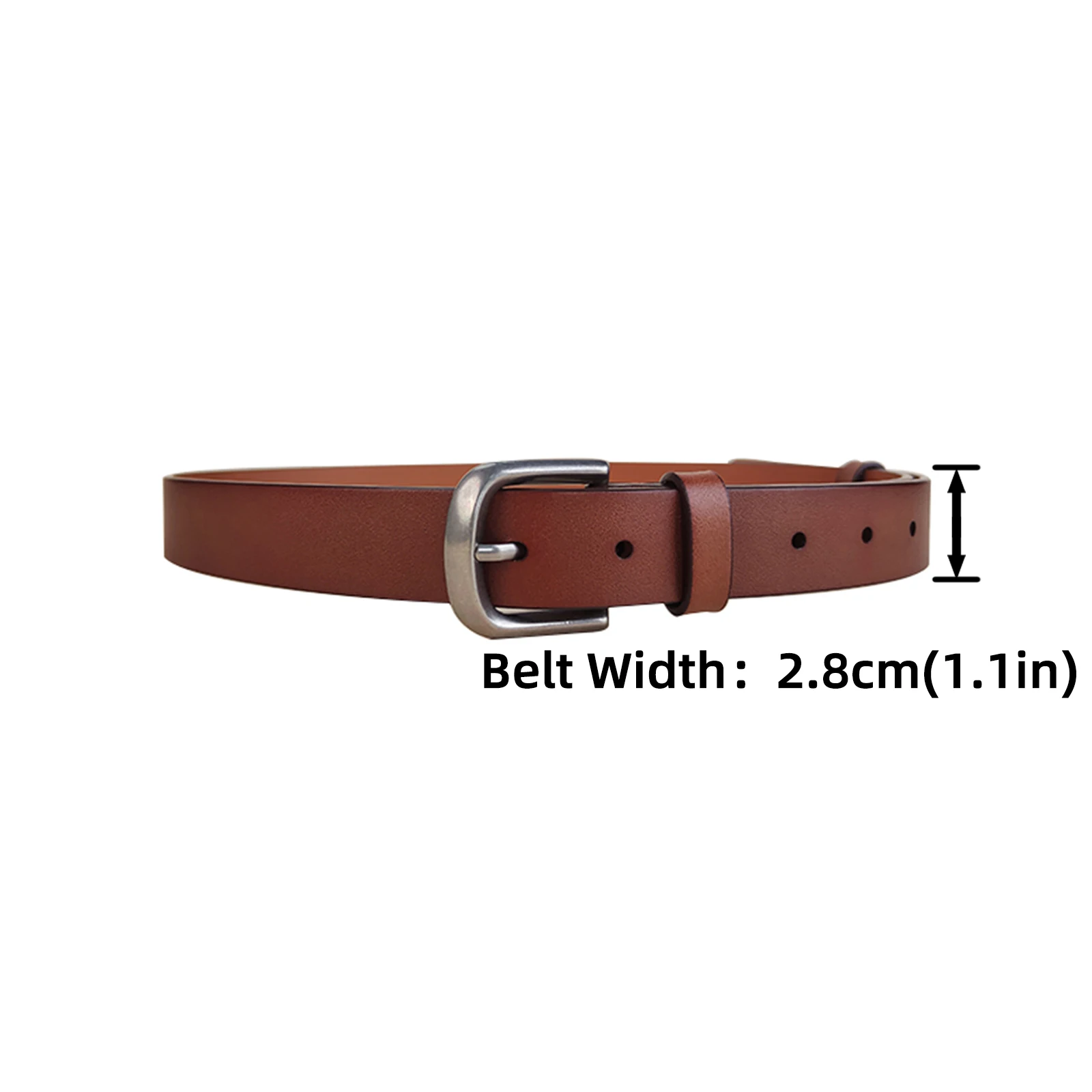 Womens Belt Tan Cowhide 2.8cm Distressed Silver Buckle for Cargo Jeans Trucker Jacket Double Denim Streetwear Outfit