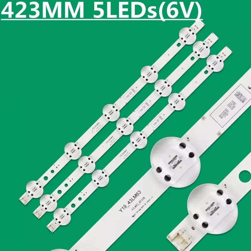 3PCS 5LED(6V) 423mm LED Backlight Strip for Y19_43LM63_REV07 EAV64592301 43LM6300 43LM6300PLA 43LM6300PSB HC430DUN-SLXL1-A14X