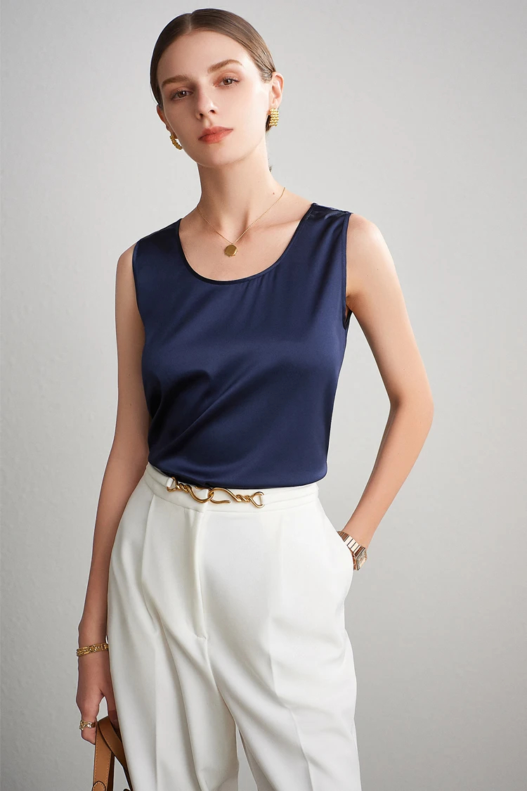 SuyaDream. Women Basic Cozy Tanks, 100% Real Silk, O Neck Sleeveless Chic T Shirt, 2025 Solid Summer Vests, White, Pink, Beige