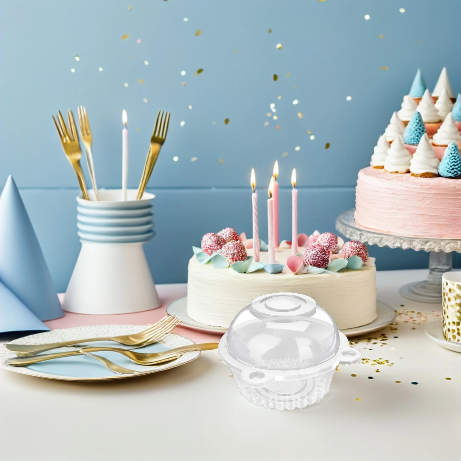 

50pcs Cake Cup Combo Portable Cupcake Containers Transparent Dessert Holder Plastic Carrier For Party Wedding Bakery Packaging