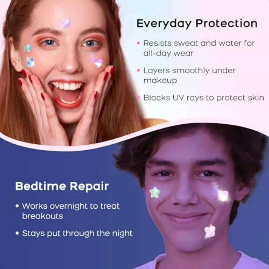 Pimple Patches for Face Cute Hydrocolloid Acne Patches Colorful Hologram Star Sport Stickers Zits Blemish Pimple Patch with Sal