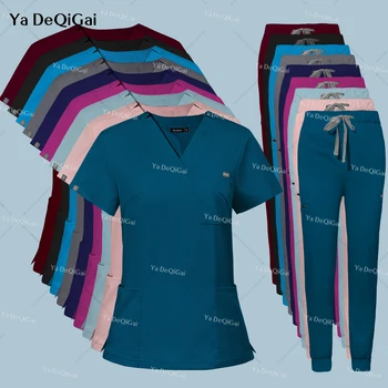 Medische Verpleegkundige Uniformen Schoonheidssalon Werkkleding Klinische Scrubs Tops Broek Arts Verpleegpak Chirurgische Uniformen Vrouw & Mannen Set