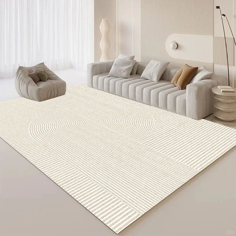 Ins Wabi Sabi Cream Style Rug Minimalist Striped Pattern Non Slip Decorative Carpet Living Room Home Decor Soft Floor Mats