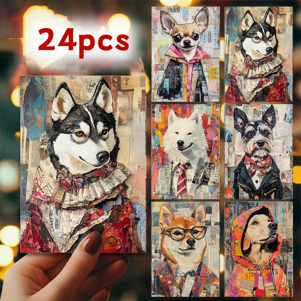 مجموعة بطاقات تهنئة للكلاب الأليفة مكونة من 24 قطعة مع مظاريف، وبطاقات دعوة DIY، ومتعة متعددة الوظائف، ومناسبة لأي شخص، ونمط مرقع