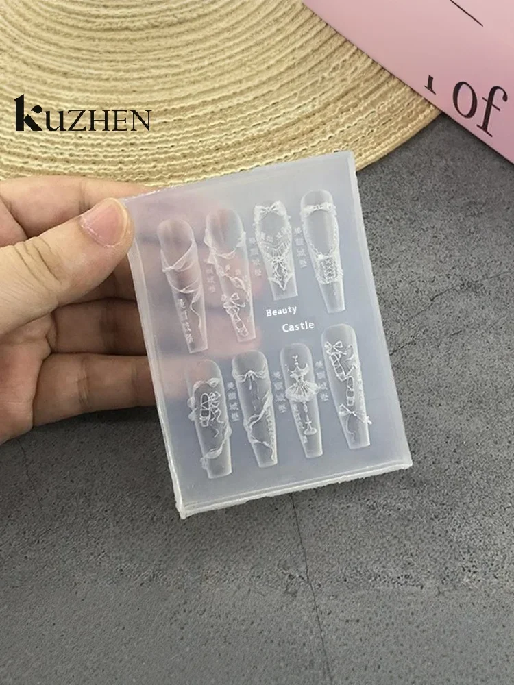 แม่พิมพ์ซิลิโคน 3 มิติ รูปโบว์ริบบิ้นสำหรับทำเล็บ - แม่แบบแกะสลักใส DIY สำหรับออกแบบเครื่องมือทำเล็บ