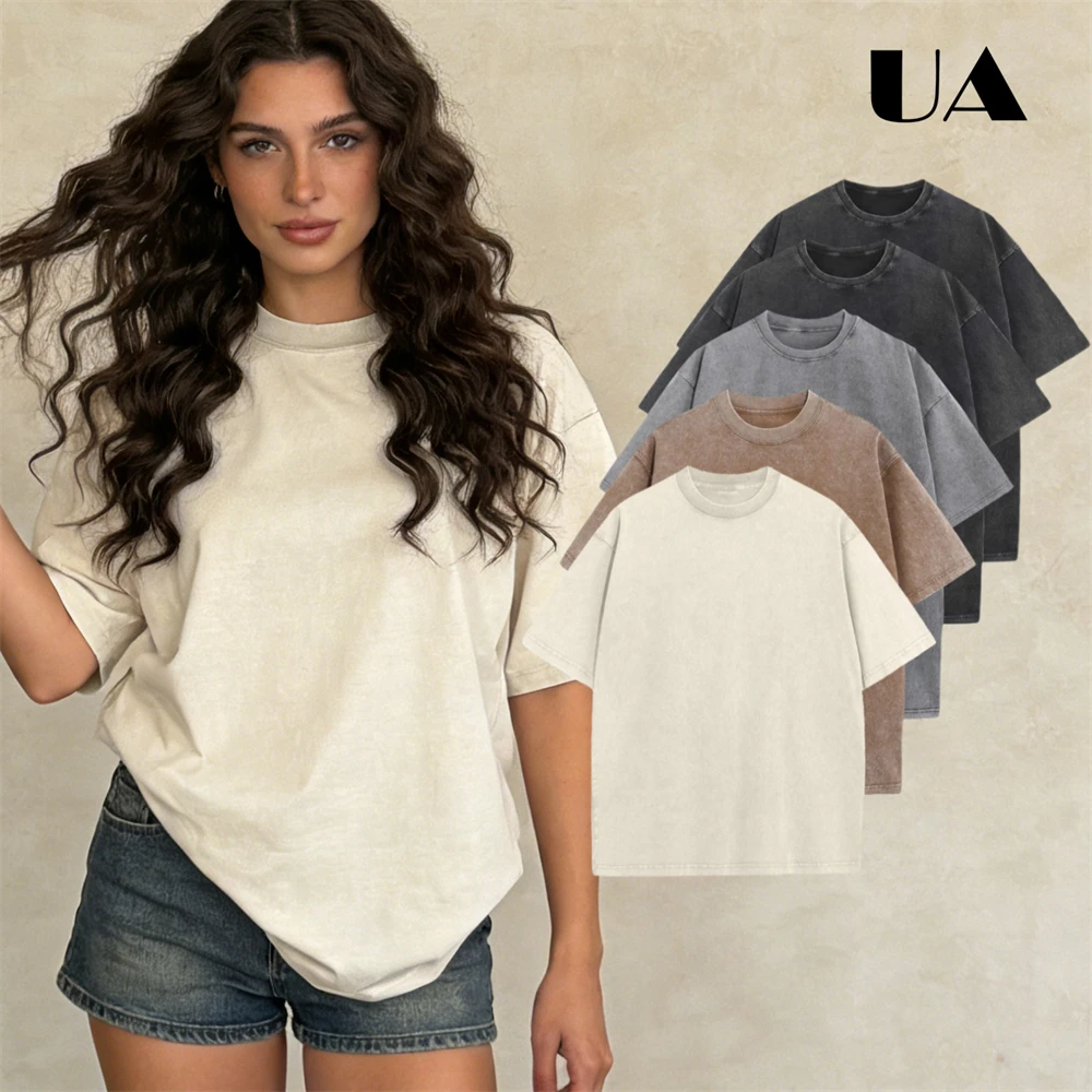 Five Piece/Set Women's Retro Oversized Tees Trendy Washed T Shirts Solid Fashionable Workout Wear for Women