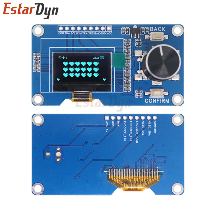 Estardyn 0.96" OLED Module / EC11 Encoder | White/Blue/Yellow Blue Display | I2C Interface | HD Screen for Arduino DIY Projects