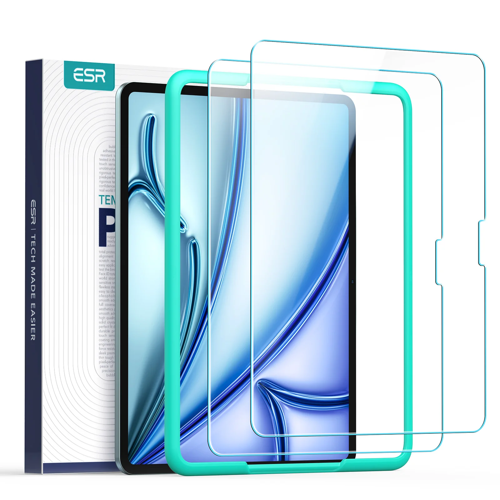 ESR-Displayschutzfolie für iPad 11/10 (2025/2022) Pro 11/12,9 (2018–2022) gehärtete Glasfolie mit Rahmen für Mini 7/6 Air 5/4