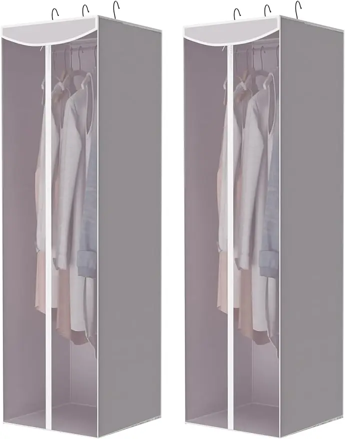 

2-Pack Hanging Garment Bag for Dresses Suits Uniforms Zipper Cover with Clear Window Grey 14.96W x 19.09D x 56.69H inches