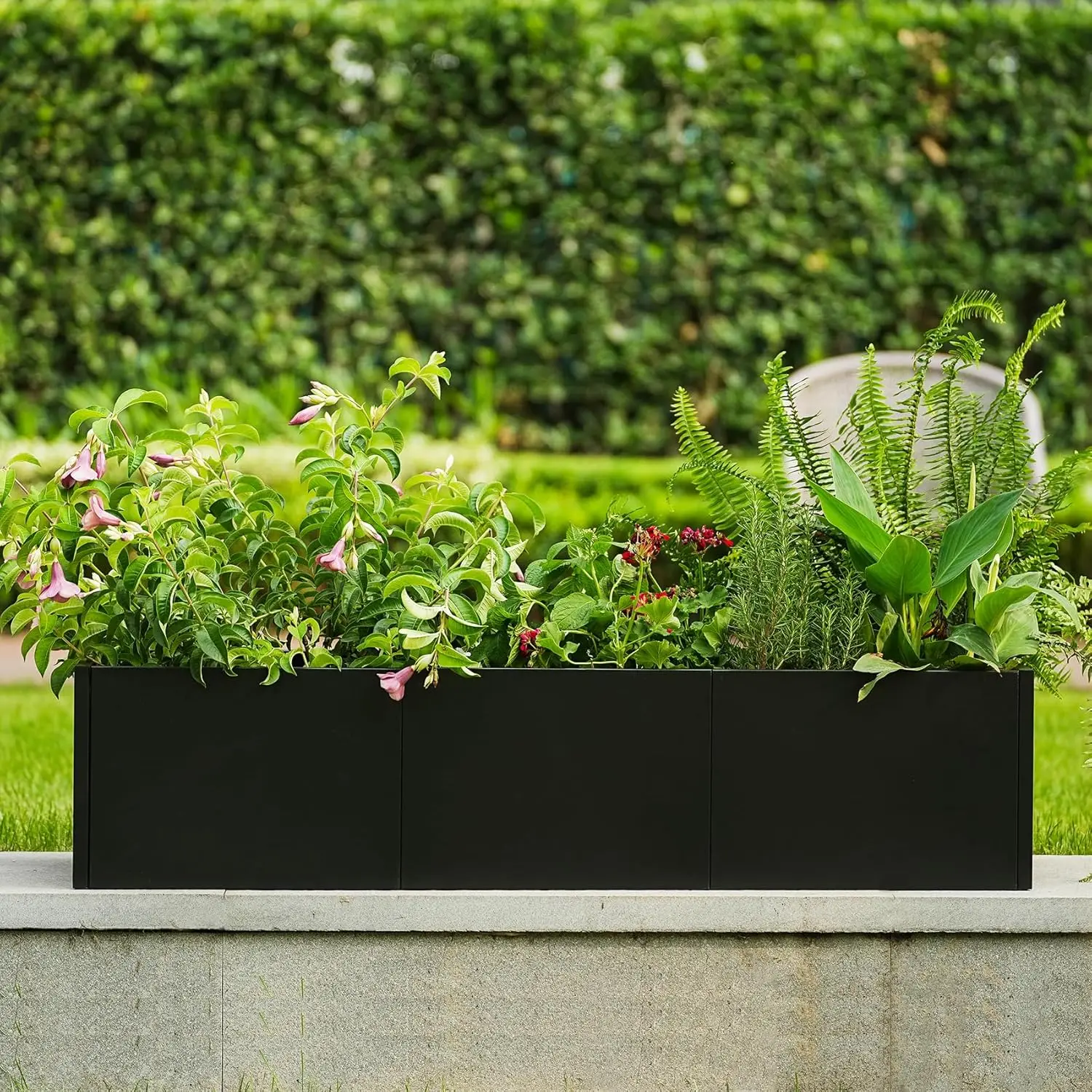 

Black Steel Raised Garden Bed Planter Box,Weather-Resistant Outdoor Flower Pot,Removable Dividers, Open Bottom for Root Health